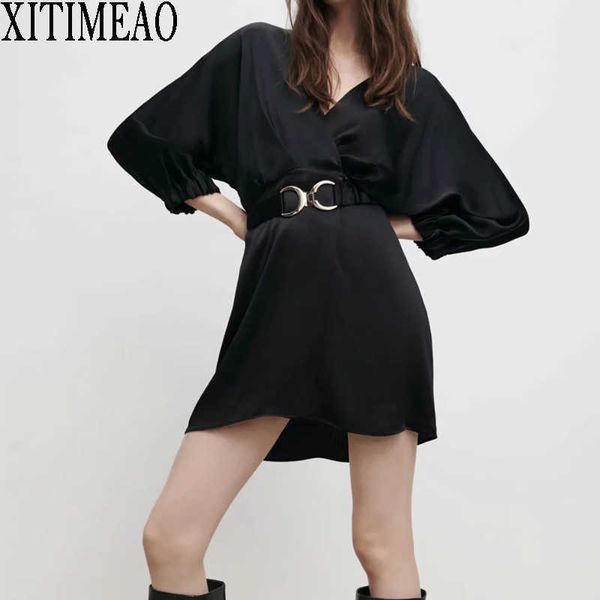 za women vintage black dress long sleeve v neck shirt simple female mini skirt with belt xitimeao 210604, Black;gray
za women vintage black dress long sleeve v neck shirt simple female mini skirt with belt xitimeao 210604, Black;gray