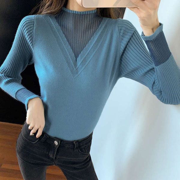 women's sweaters sweatersautumn and winter half high collar stitching lace slim fit with knitted bottom coat women's wear versatil, White;black 
women's sweaters sweatersautumn and winter half high collar stitching lace slim fit with knitted bottom coat women's wear versatil, White;black