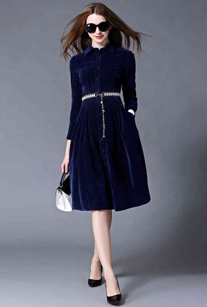 blue winter veet autumn women office midi es runway single-breasted with belt vintage vestidos, Black;gray
blue winter veet autumn women office midi es runway single-breasted with belt vintage vestidos, Black;gray
