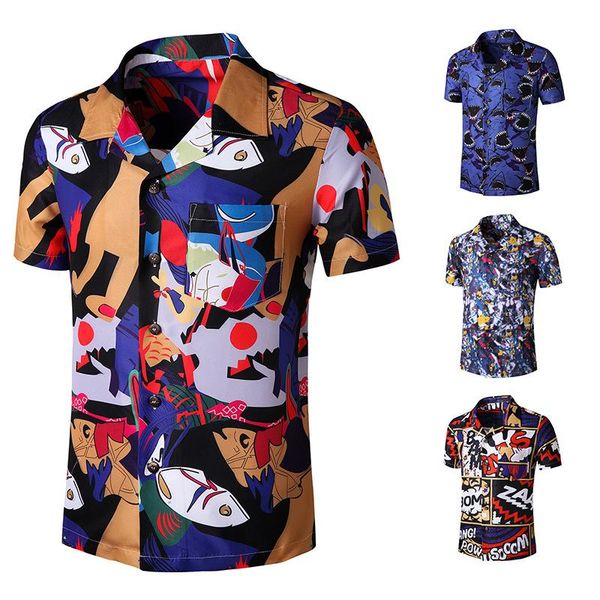 men's printed short sleeve shirt turn down collar loose beach hawaiian style cardigan casual single-breasted shirts, White;black
men's printed short sleeve shirt turn down collar loose beach hawaiian style cardigan casual single-breasted shirts, White;black
