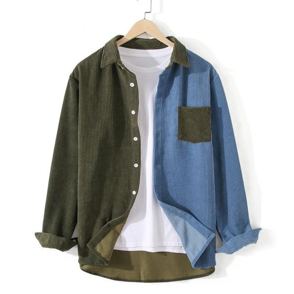 men's casual shirts 2021 mens corduroy colorblock patchwork shirt chest pocket long sleeve korean fashion men jackets, White;black
men's casual shirts 2021 mens corduroy colorblock patchwork shirt chest pocket long sleeve korean fashion men jackets, White;black