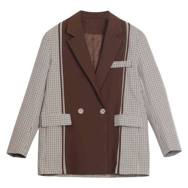 brown plaid patchwork notch collar long sleeve button pocket loose casual blazer c0367 210514, White;black
brown plaid patchwork notch collar long sleeve button pocket loose casual blazer c0367 210514, White;black