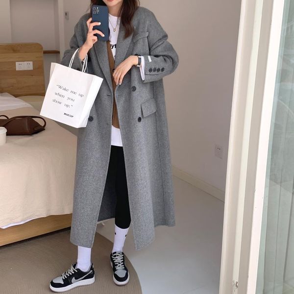 women's wool & blends 2021 korean autumn winter high-end double-sided cashmere coat women fashion loose gray double-breasted woolen clo, Black
women's wool & blends 2021 korean autumn winter high-end double-sided cashmere coat women fashion loose gray double-breasted woolen clo, Black