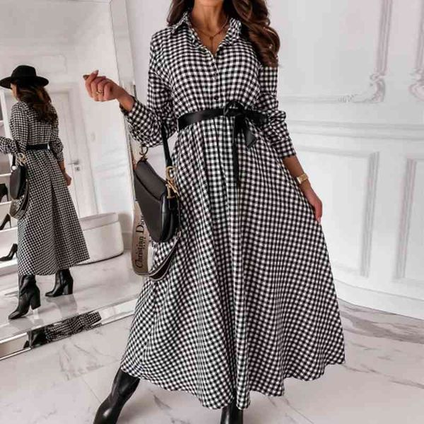women plaid long sleeve shirt dress spring summer autumn turn down collar sashes maxi office ladies long dress party vestidos 210416, Black;gray
women plaid long sleeve shirt dress spring summer autumn turn down collar sashes maxi office ladies long dress party vestidos 210416, Black;gray