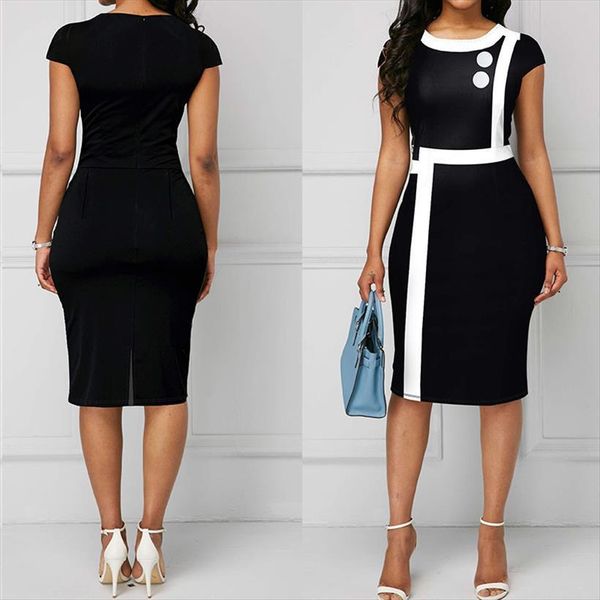 round neck white button stitching womens dress contrast color slim mid length black pencil short sleeved hip, Black;gray
round neck white button stitching womens dress contrast color slim mid length black pencil short sleeved hip, Black;gray