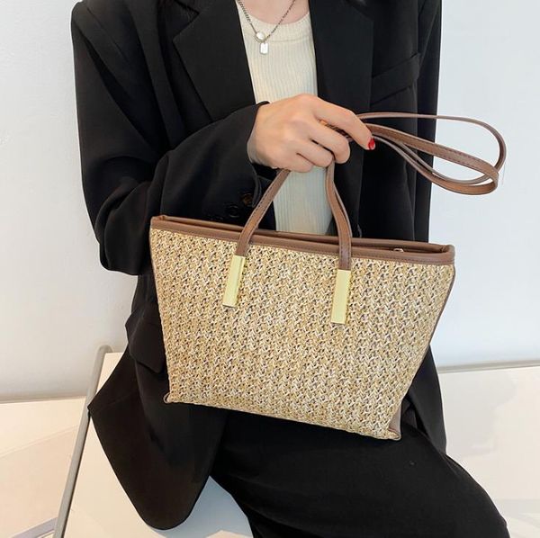 large capacity straw bag seaside vacation beach bags woven one-shoulder handbag