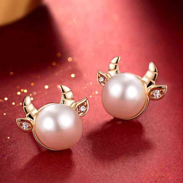 ear stud new s925 silver needle chinese zodiac calf earrings cute korean simple pearl versatile fashion girl, Black
ear stud new s925 silver needle chinese zodiac calf earrings cute korean simple pearl versatile fashion girl, Black