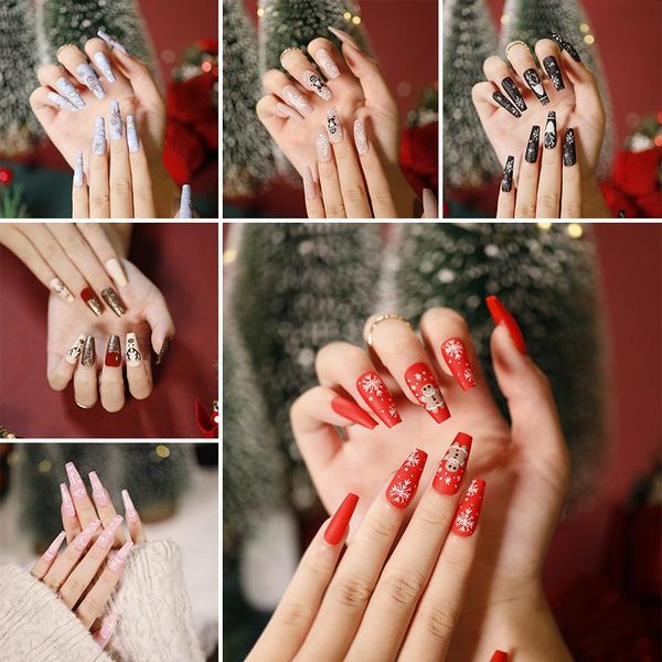 false nails 24pcs/box fake with glue matte long ballet red snowman design christmas press on coffin girl z1124, Red;gold
false nails 24pcs/box fake with glue matte long ballet red snowman design christmas press on coffin girl z1124, Red;gold