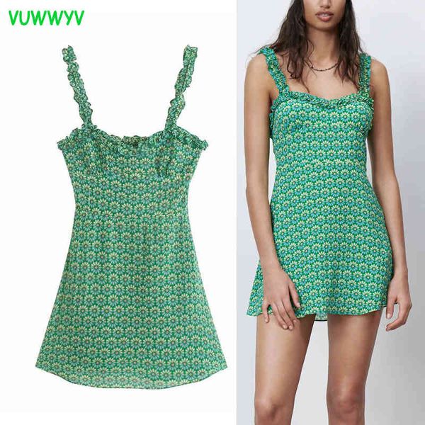 vintage green floral print short woman dress summer chic ruffle straps women elegant beach holiday mini vestidos 210430, Black;gray
vintage green floral print short woman dress summer chic ruffle straps women elegant beach holiday mini vestidos 210430, Black;gray