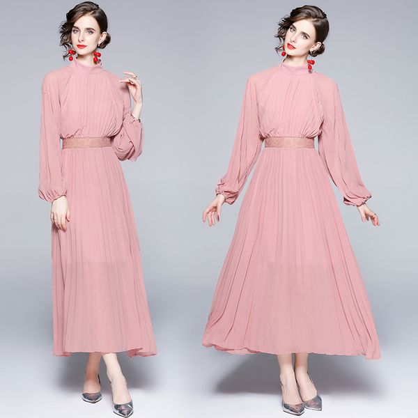 court style big swing long skirt 2021 autumn chiffon pleated dress with thin temperament, Black;gray
court style big swing long skirt 2021 autumn chiffon pleated dress with thin temperament, Black;gray
