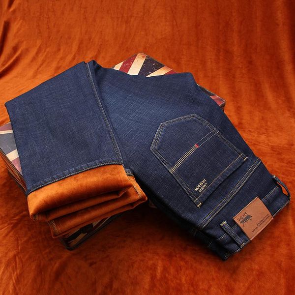 men's jeans shan bao winter fitted straight classic brand fleece thick warm business casual high waist stretch, Blue
men's jeans shan bao winter fitted straight classic brand fleece thick warm business casual high waist stretch, Blue