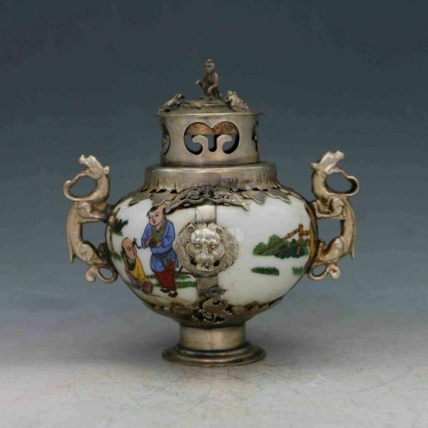 fragrance lamps chinese antique porcelain inlaid tibetan silver&monkey lid incense burner statues for decoration collection ornaments
fragrance lamps chinese antique porcelain inlaid tibetan silver&monkey lid incense burner statues for decoration collection ornaments