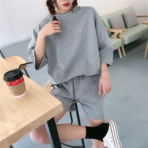 women 2 pieces jogging sweat shorts set plus size 2021 plain half sleeve oversized tunic tee elastic waist loose women's tracksuits, Gray
women 2 pieces jogging sweat shorts set plus size 2021 plain half sleeve oversized tunic tee elastic waist loose women's tracksuits, Gray