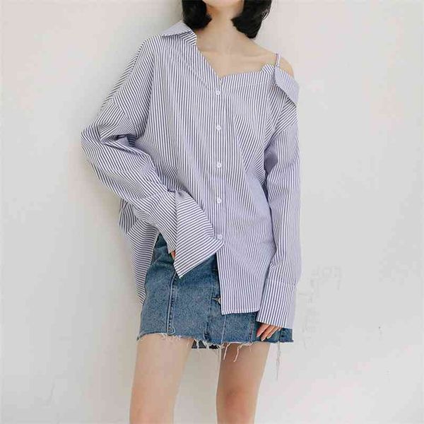 vertical striped strapless blouse korean retro long sleeve turn-down shirts chic fashion women buckle loose blouses 210601, White
vertical striped strapless blouse korean retro long sleeve turn-down shirts chic fashion women buckle loose blouses 210601, White