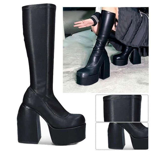 boots punk style autumn winter elastic microfiber shoes woman ankle high heels black thick platform long knee
boots punk style autumn winter elastic microfiber shoes woman ankle high heels black thick platform long knee