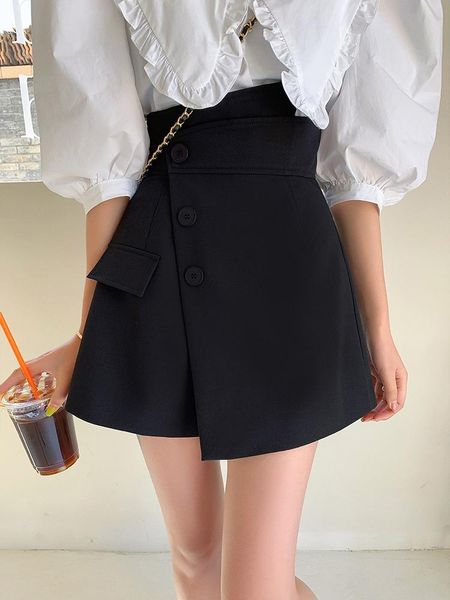 women's shorts cx 2021 summer women design feels irregular fashion short high waist wide leg fake pocket buttons trends skirt, White;black
women's shorts cx 2021 summer women design feels irregular fashion short high waist wide leg fake pocket buttons trends skirt, White;black