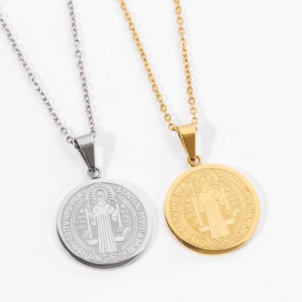 pendant necklaces religious coin necklace catholicism amulet stainless steel collar jewelry for believer man women accessories, Silver
pendant necklaces religious coin necklace catholicism amulet stainless steel collar jewelry for believer man women accessories, Silver