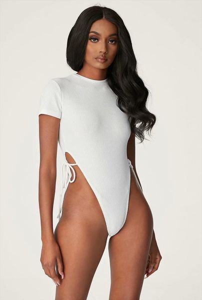 Ribbed Knit High Cut Bodysuit Womens Rompers Short Sleeve Side Tie One Piece Body, Black;white
Ribbed Knit High Cut Bodysuit Womens Rompers Short Sleeve Side Tie One Piece Body, Black;white