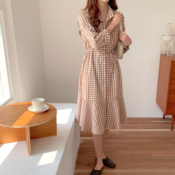 korean vintage mermaid plaid dresses women lace up slim waist trumpet vestidos mujer spring long sleeve shirts dress 210514, Black;gray
korean vintage mermaid plaid dresses women lace up slim waist trumpet vestidos mujer spring long sleeve shirts dress 210514, Black;gray