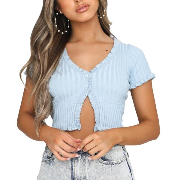 women's t-shirt casual knitted 2021 women ribbed knit short sleeve tee shirts cardigan fashion ladies button up, White
women's t-shirt casual knitted 2021 women ribbed knit short sleeve tee shirts cardigan fashion ladies button up, White