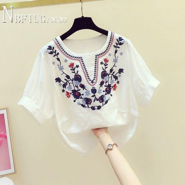 women's blouses & shirts fashion retro embroidery flower round neck women blouse 2021 summer female, White
women's blouses & shirts fashion retro embroidery flower round neck women blouse 2021 summer female, White