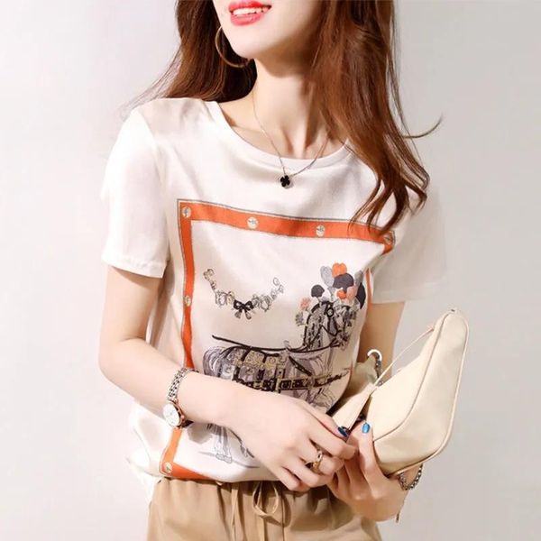 summer print short sleeve t-shirt women imitation silk satin casual pullover female fashion basic crew neck cotton tee women's, White
summer print short sleeve t-shirt women imitation silk satin casual pullover female fashion basic crew neck cotton tee women's, White