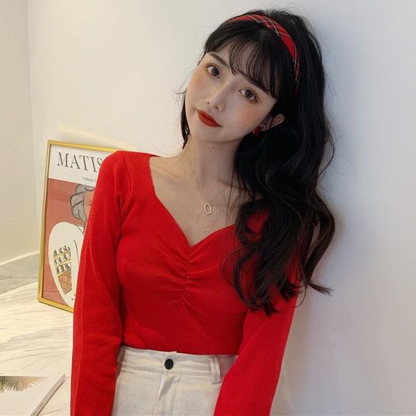 women's sweaters knitted sweater slim long sleeve v-neck autumn korean v neck wrinkled sleeves sweet warm bottoming shirt, White;black
women's sweaters knitted sweater slim long sleeve v-neck autumn korean v neck wrinkled sleeves sweet warm bottoming shirt, White;black
