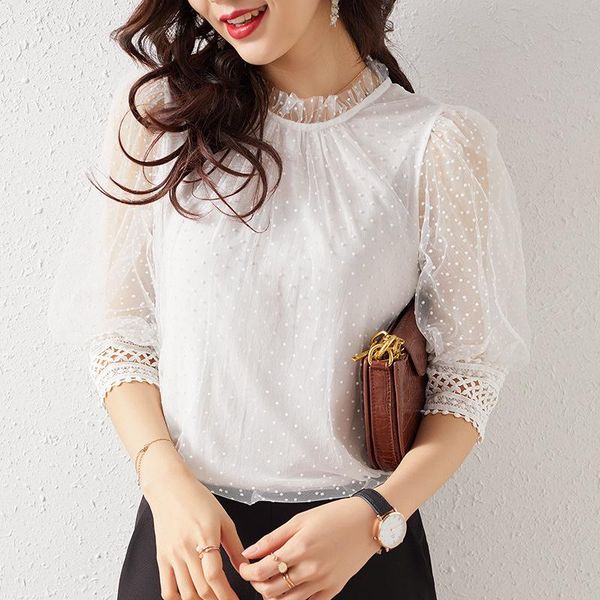 women's blouses & shirts summer french vintage cover meat thin western style shirt base perspective wave point blouse womens and cl, White
women's blouses & shirts summer french vintage cover meat thin western style shirt base perspective wave point blouse womens and cl, White