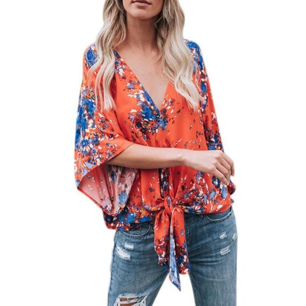 women\'s v-neck bandage female plus size chiffon blouse european style digital printing fashion blouses women women's & shirts, White
women\'s v-neck bandage female plus size chiffon blouse european style digital printing fashion blouses women women's & shirts, White