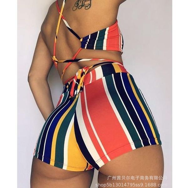 women's tracksuits striped slim shorts suit 2021 summer fashion bandage lace-up backless + high waist straight, Gray
women's tracksuits striped slim shorts suit 2021 summer fashion bandage lace-up backless + high waist straight, Gray