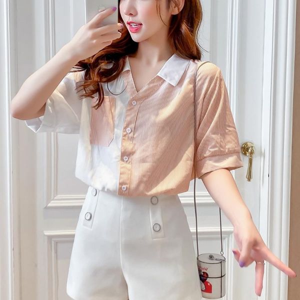 women's blouses & shirts feitong summer office ladies shirt fashion women stripe splicing button short sleeve casual lapel blouse stree, White
women's blouses & shirts feitong summer office ladies shirt fashion women stripe splicing button short sleeve casual lapel blouse stree, White