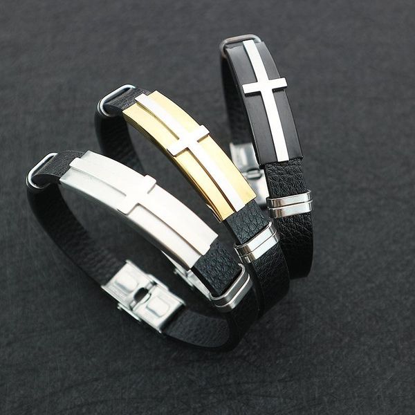 charm bracelets simple design cross bracelet men's jewelry religious stainless steel clasp leather, Golden;silver
charm bracelets simple design cross bracelet men's jewelry religious stainless steel clasp leather, Golden;silver