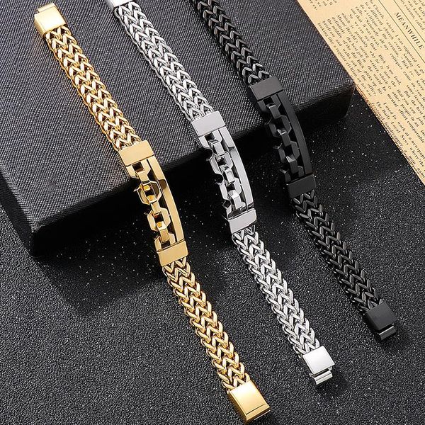 link, chain polished stainless steel mens charm bracelet for men golden black hard bracelets male jewellery wholesale logo engraveable