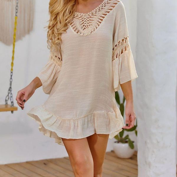 women's swimwear women backless rainbow pompom bikini cover up hollow crochet ruffles tassels tie back asymmetric beach dress, White;black
women's swimwear women backless rainbow pompom bikini cover up hollow crochet ruffles tassels tie back asymmetric beach dress, White;black