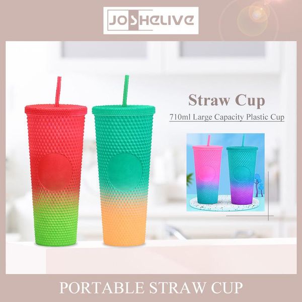 mugs 710ml double layer studded plastic straw cup large capacity creative diamond durian portable and durable
mugs 710ml double layer studded plastic straw cup large capacity creative diamond durian portable and durable