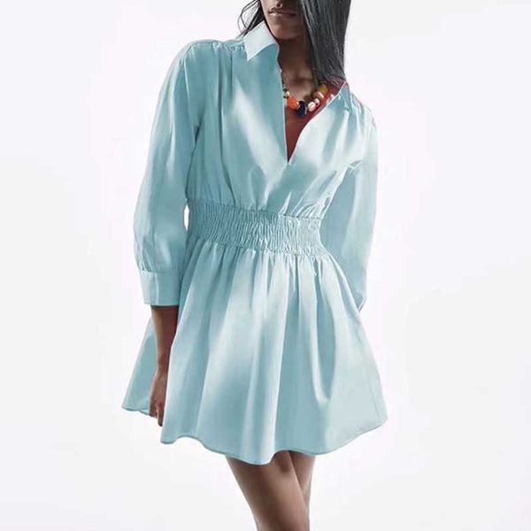 za dress summer fashion simple pure color sky blue lapel slim women casual chic street youth office women dress 210601, Black;gray
za dress summer fashion simple pure color sky blue lapel slim women casual chic street youth office women dress 210601, Black;gray
