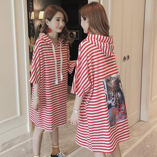 long 4907 korean women t shirts bat sleeved printed dress striped hooded mini woman plus size streetwear loose cotton summer, White
long 4907 korean women t shirts bat sleeved printed dress striped hooded mini woman plus size streetwear loose cotton summer, White