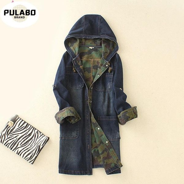 women's jackets single-breasted long denim hooded jacket camouflage women spell color, Black;brown
women's jackets single-breasted long denim hooded jacket camouflage women spell color, Black;brown