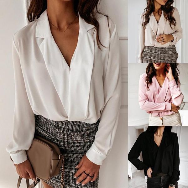 women's blouses & shirts women solid color v neck long sleeve cross wrapped blouse loose office shirt, White
women's blouses & shirts women solid color v neck long sleeve cross wrapped blouse loose office shirt, White