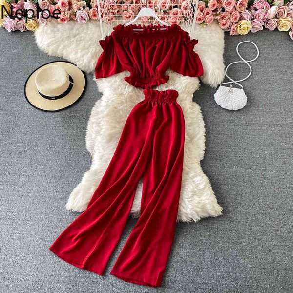 neploe fashion suit two piece outfits for women slash neck off shouder crop loose waide leg pants summer korean 2 piece set 210422, White
neploe fashion suit two piece outfits for women slash neck off shouder crop loose waide leg pants summer korean 2 piece set 210422, White