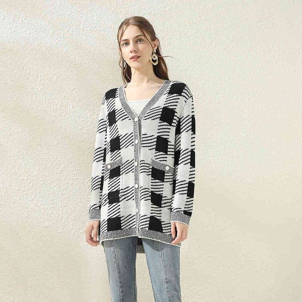 sweaters women's knitted autumn plaid cardigan jacket temperament goddess women thick sweater, White;black
sweaters women's knitted autumn plaid cardigan jacket temperament goddess women thick sweater, White;black