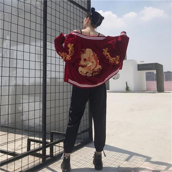 autumn winter punk embroidered dragon bomber jacket baseball uniform gothic female loose bf wind street wear fashion women's jackets, Black;brown
autumn winter punk embroidered dragon bomber jacket baseball uniform gothic female loose bf wind street wear fashion women's jackets, Black;brown