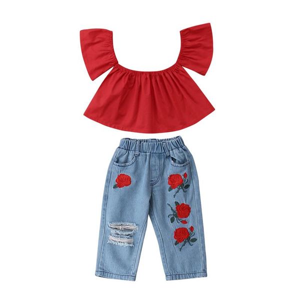 clothing sets 2pcs little girls fashion clothes set off shoulder short sleeve embroidery ripped denim jeans pants summer outfit 2-7year, White
clothing sets 2pcs little girls fashion clothes set off shoulder short sleeve embroidery ripped denim jeans pants summer outfit 2-7year, White