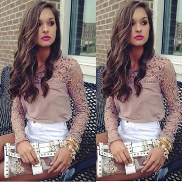 women's blouses & shirts chiffon blouse ladies long sleeve lace hollow out blouse shirt slim round collar for office lady, White
women's blouses & shirts chiffon blouse ladies long sleeve lace hollow out blouse shirt slim round collar for office lady, White