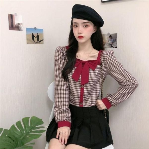 women's blouses & shirts 2021 spring autumn women french elegant retro plaid bow puff long sleeve square collar blouse female blusas y3, White
women's blouses & shirts 2021 spring autumn women french elegant retro plaid bow puff long sleeve square collar blouse female blusas y3, White