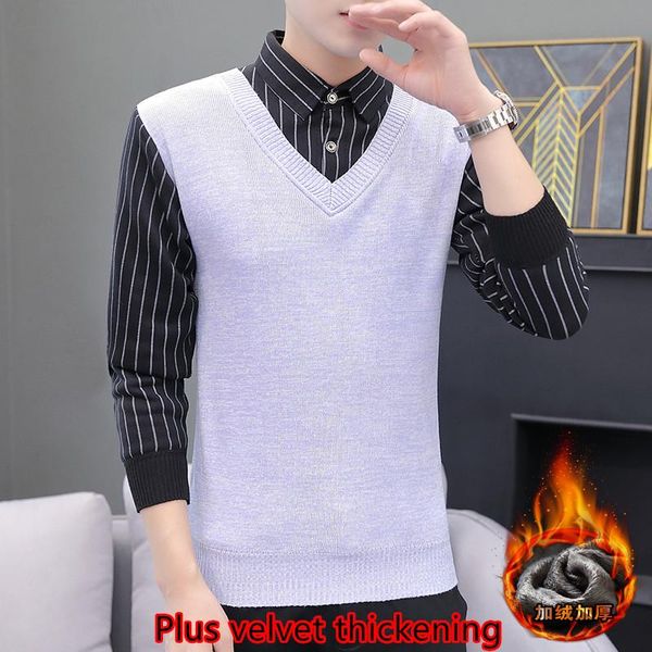 men's sweaters autumn and winter sweater lapel collar fake two pieces pullover youth trend plus velvet, White;black
men's sweaters autumn and winter sweater lapel collar fake two pieces pullover youth trend plus velvet, White;black