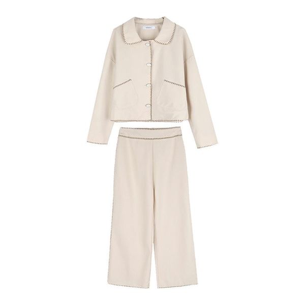 beige pocket single breasted jacket pants suit two pieces set office lady women t0268 women's piece, White
beige pocket single breasted jacket pants suit two pieces set office lady women t0268 women's piece, White