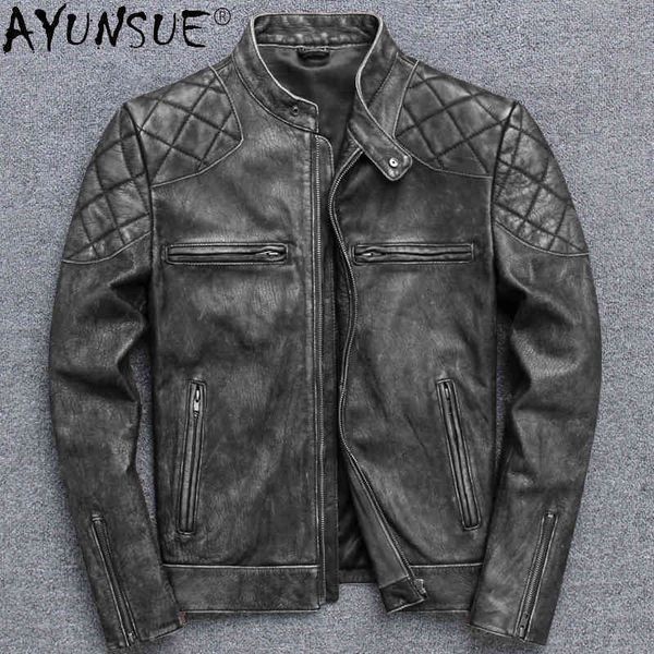 ayunsue 2021 genuine et mens cowhide ets vintage autumn leather coats casual jaqueta masculina sqq331, Black
ayunsue 2021 genuine et mens cowhide ets vintage autumn leather coats casual jaqueta masculina sqq331, Black