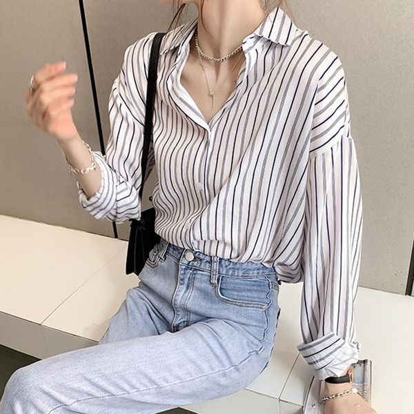 women's blouses & shirts 2021 spring loose women striped long sleeve boyfriend style turndown ladies autumn #h04, White
women's blouses & shirts 2021 spring loose women striped long sleeve boyfriend style turndown ladies autumn #h04, White