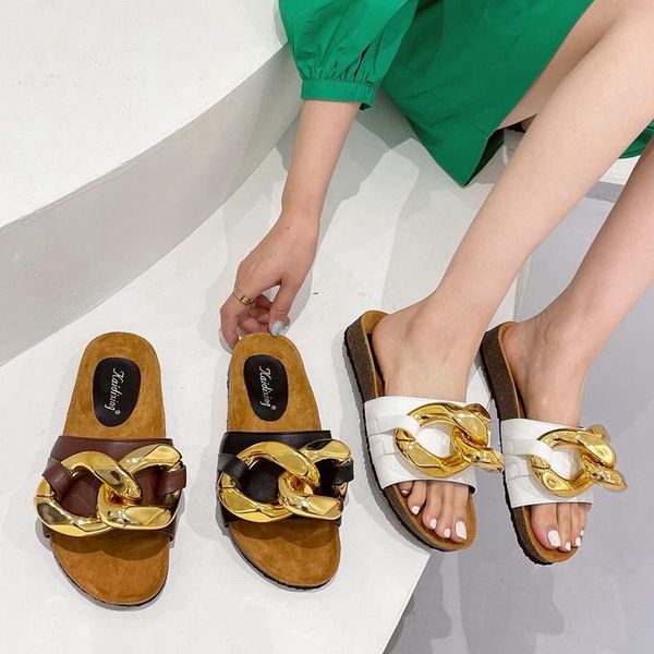 slippers 2021 brand design gold chain flat heel peep toe slip on slides summer outdoor flip flop beach shoes ladies sandal s, Black
slippers 2021 brand design gold chain flat heel peep toe slip on slides summer outdoor flip flop beach shoes ladies sandal s, Black